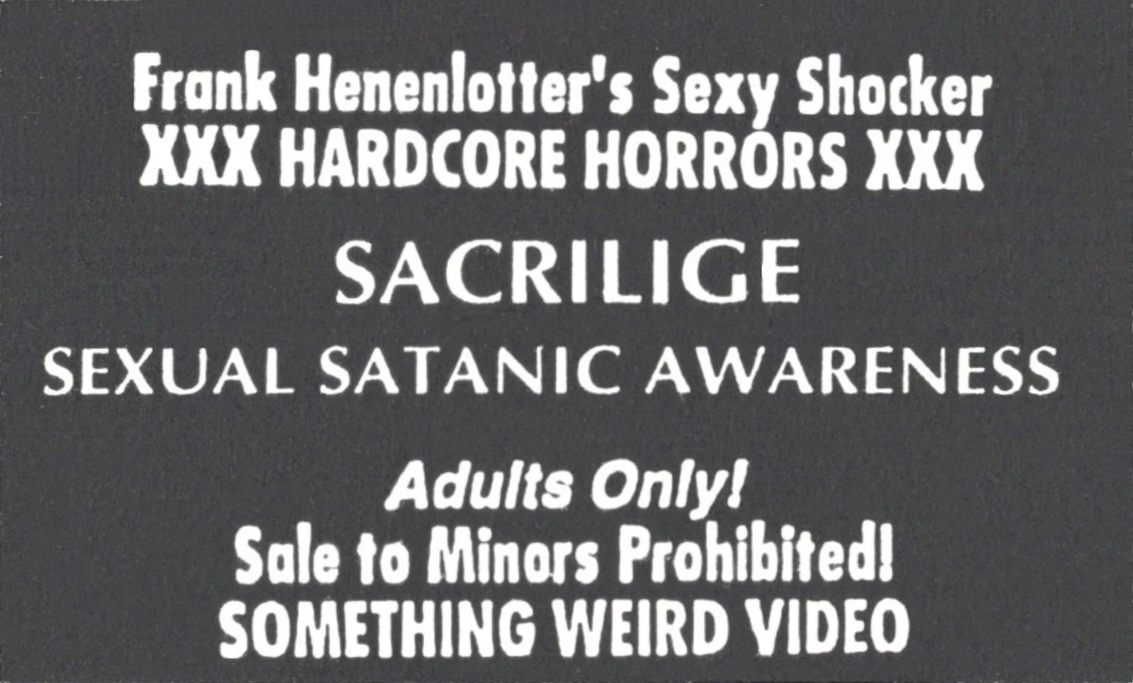 Hardcore Horrors VHS front label scan